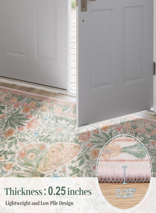 Collive Pink 5x7 Butterfly Area Rug, Vintage Floral Rug for Girls Bedroom Washable Non Slip, Soft Ultra Thin Boho Insect Carpet for Living Room Nursery Kids Room Playroom - Image 5